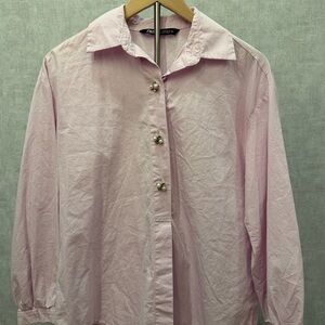 Zara Pale Pink Pearl-Button Blouse